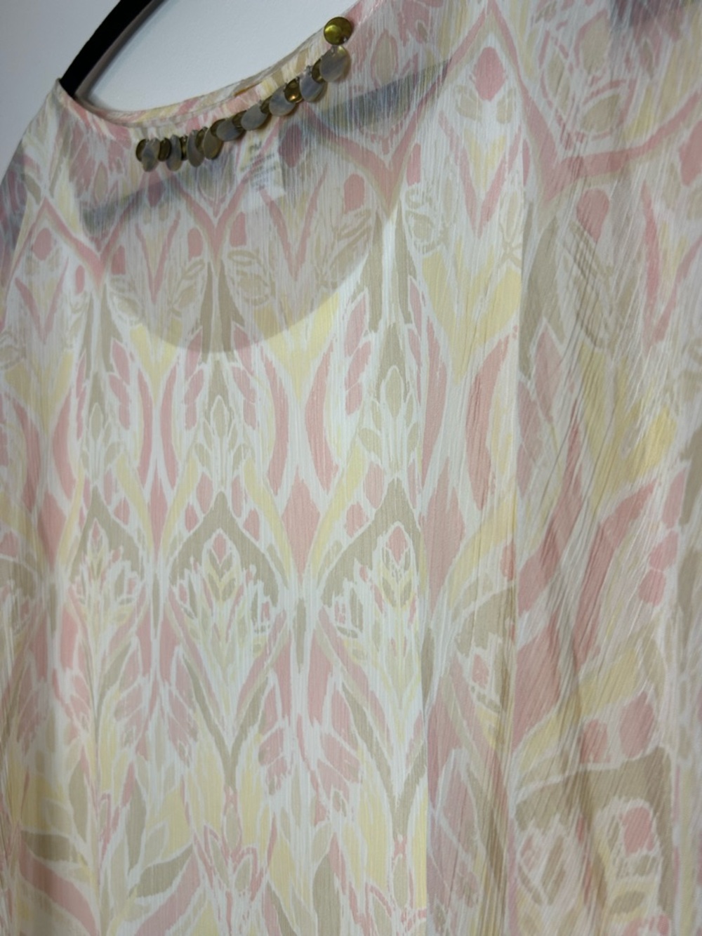 Ruby Rd. Pastel Pink and Cream Sheer Patterned Flutter Blouse - Picture 3 of 5